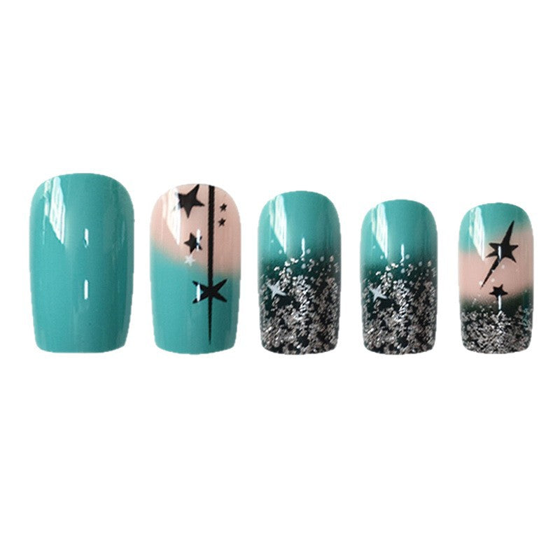 Artistic Gradient Press-On Nail Set with Star Design Stornfield