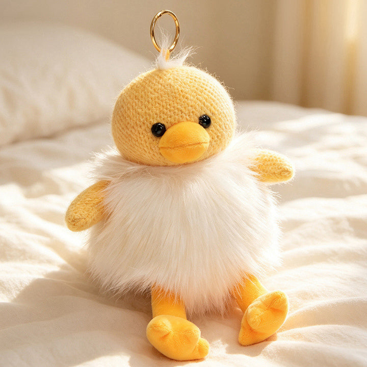 Plush Fluffy Monkey Bag Charm Keychain with Faux-Fur Body and Gold Ring Stornfield