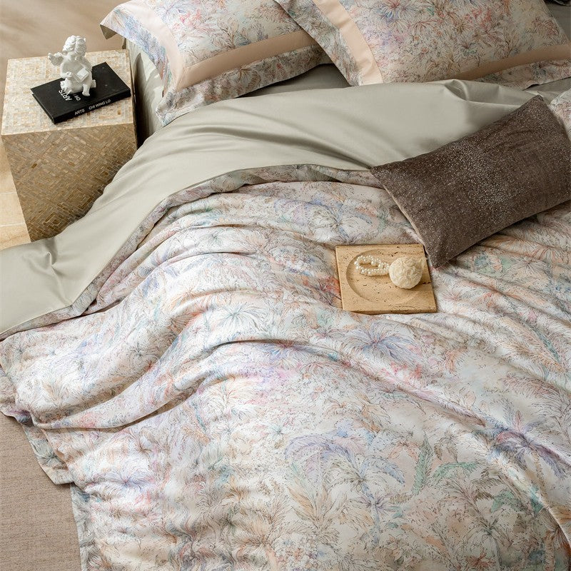 Reversible Botanical-Print Cotton Sateen Duvet Cover Set with Silky Sateen Reverse & Hidden Closure