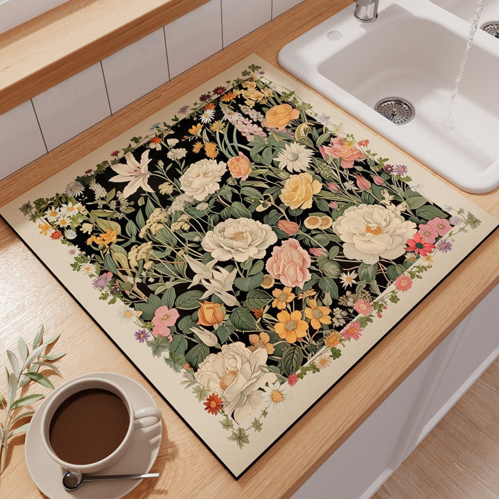 Floral-Themed Kitchen Counter Mat Stornfield