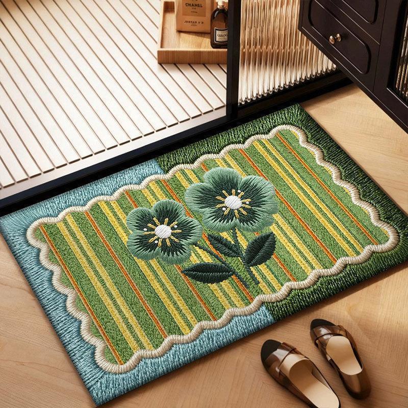 Floral Design Embroidered Welcome Mat