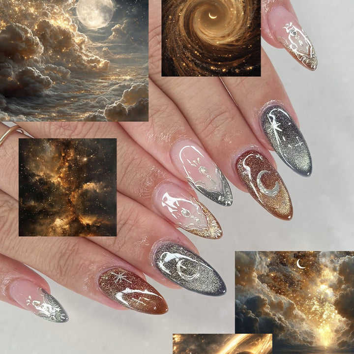 Decorative Press-On Nail Set with Unique Celestial Designs Stornfield