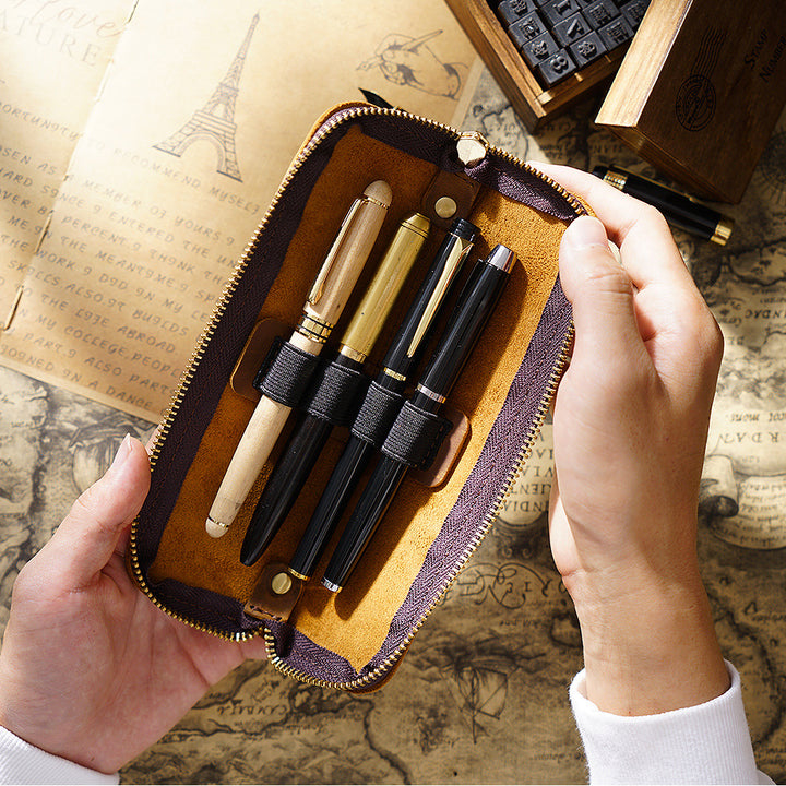 Premium Leather Zippered Pencil Pouch