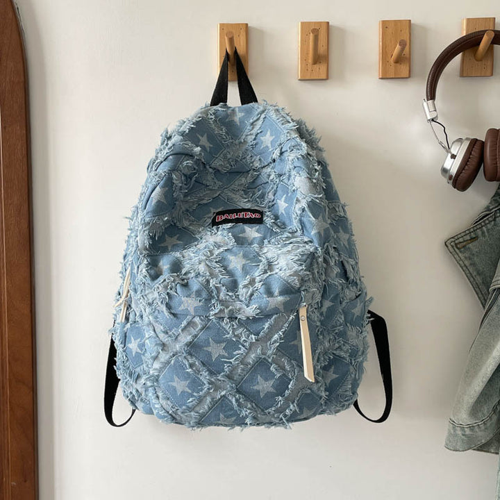 Distressed Star Pattern Denim Backpack Stornfield