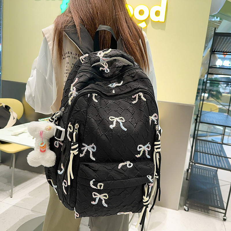Quilted Embroidered Bow-Design Backpack Stornfield