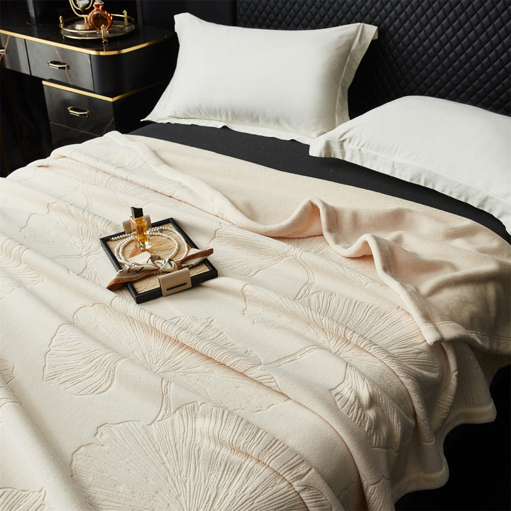 Embossed Plush Microfiber Throw Blanket with Oversized Floral Jacquard
