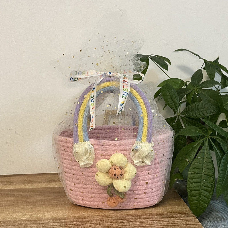 Women's handmade basket bag with color-coordinated handle accents Stornfield