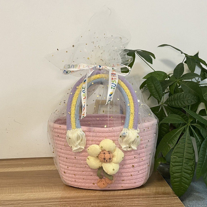 Women's handmade basket bag with color-coordinated handle accents Stornfield