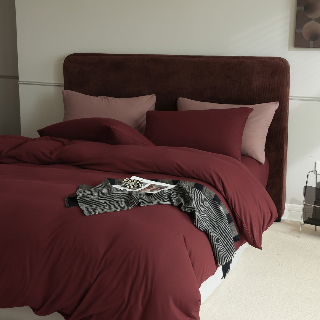 Minimalist Breathable Cotton Percale Duvet Cover Set with Hidden Zip and Pillow Shams