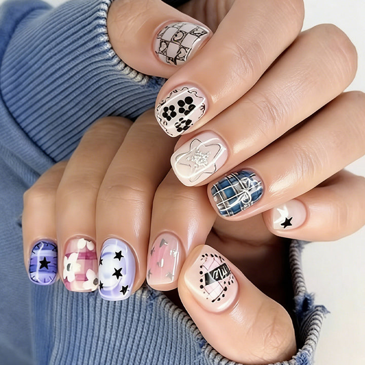 Artistic Mixed Pattern Press-On Nails Stornfield