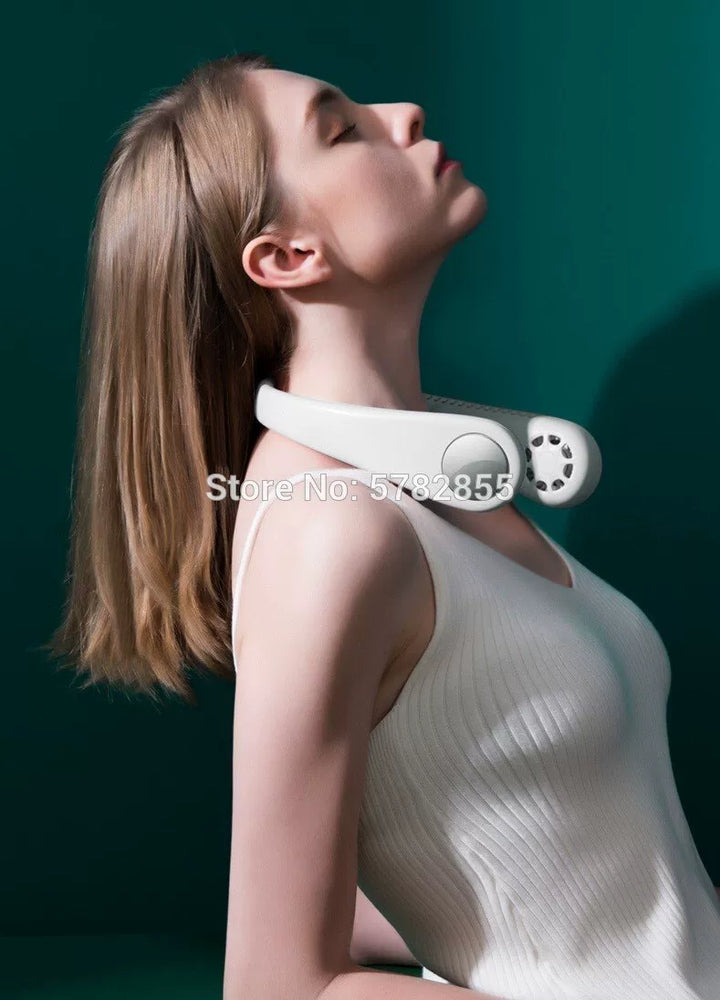 Women's one-size portable bladeless rechargeable hands-free neck fan with whisper-quiet brushless motors and adjustable airflow Stornfield