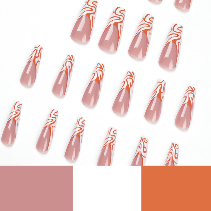 Artistic Nail Extensions with Modern Wave Pattern Stornfield