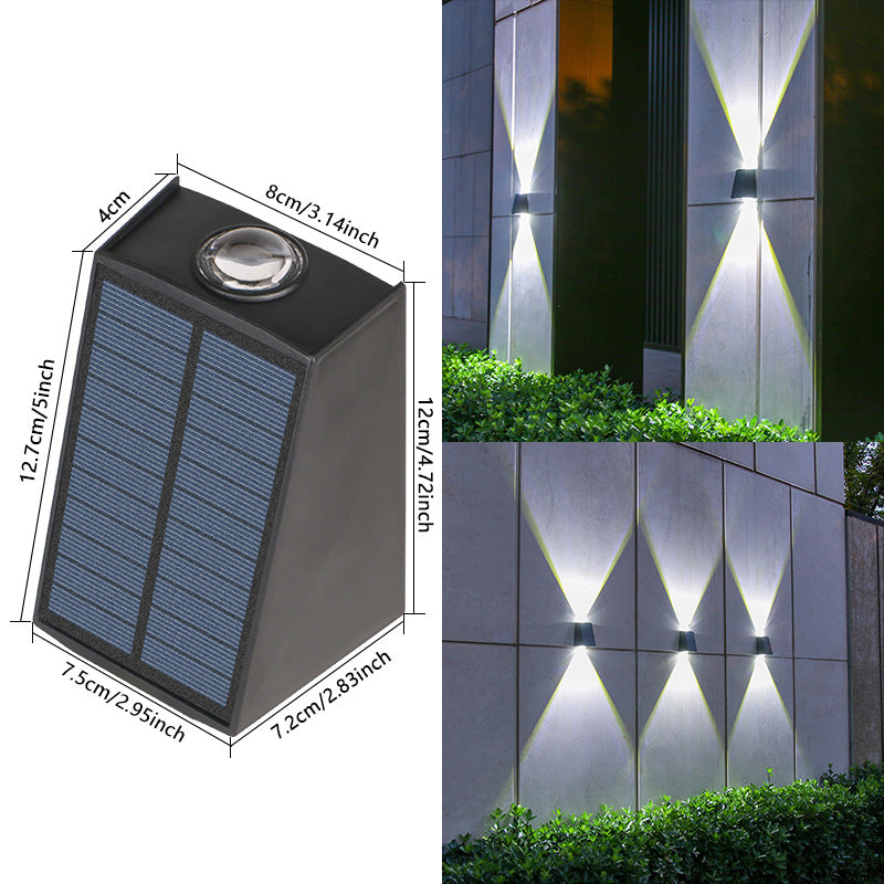 Angled Bi-Directional Solar LED Wall Uplight-Downlight With Integrated Photovoltaic Panel And Prism Lens Stornfield