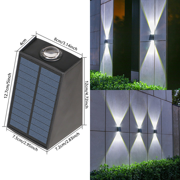 Angled Bi-Directional Solar LED Wall Uplight-Downlight With Integrated Photovoltaic Panel And Prism Lens Stornfield