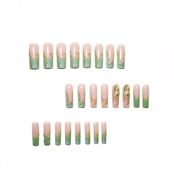 Artistic Press-On Nail Extensions with Gold Detailing Stornfield