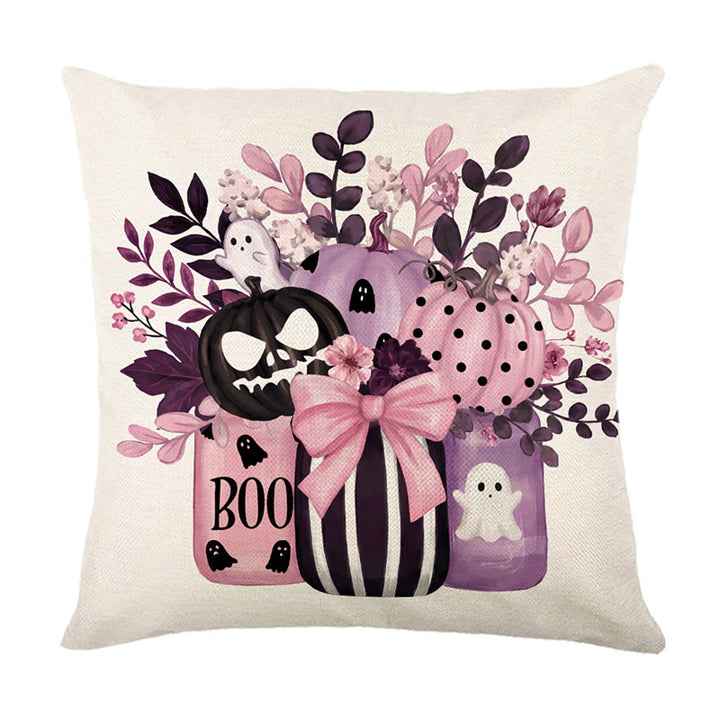 Halloween Ghost Cotton-Linen Square Throw Pillow Covers Set with Hidden Zipper