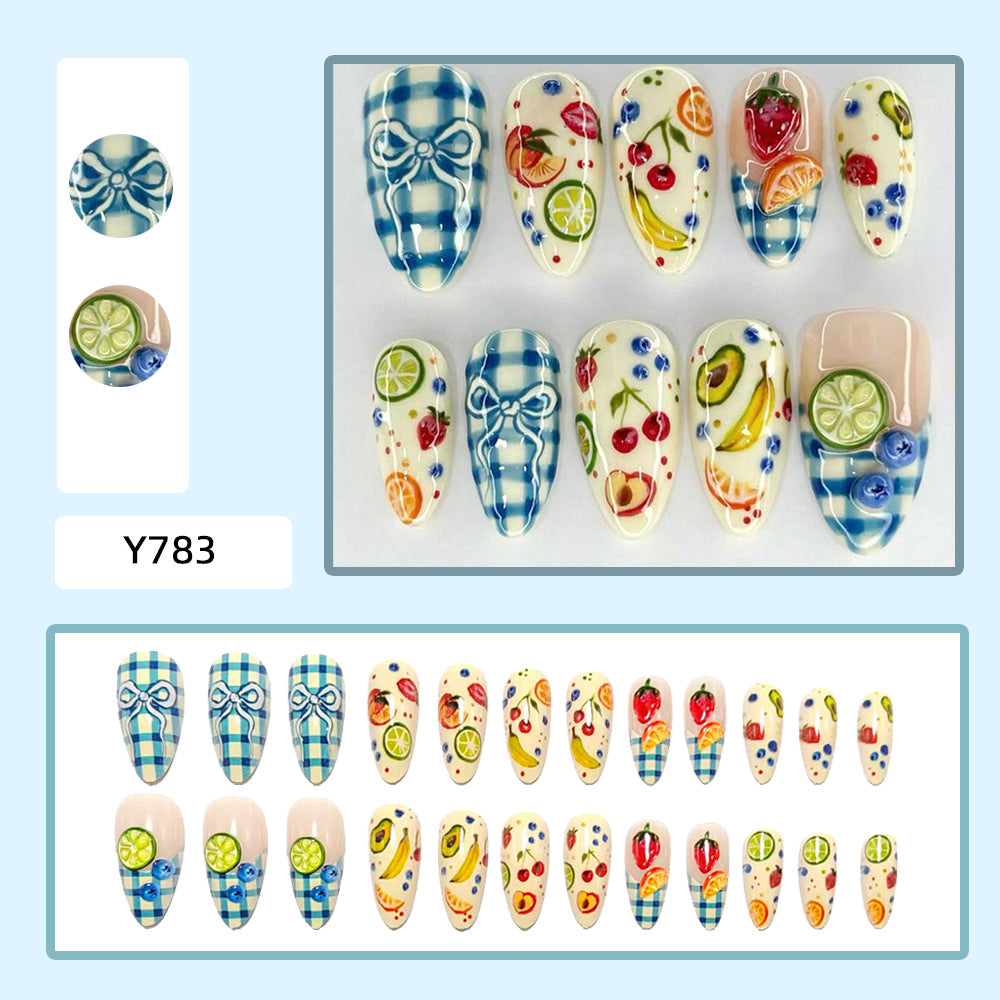 Artificial nails with fruity and checkered design Stornfield