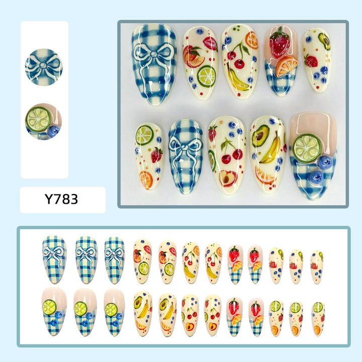 Artificial nails with fruity and checkered design Stornfield
