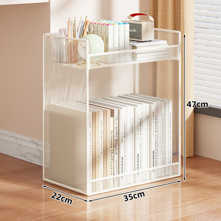 Vertical Grid-Mesh Double-Layer Desktop Book and Stationery Organizer