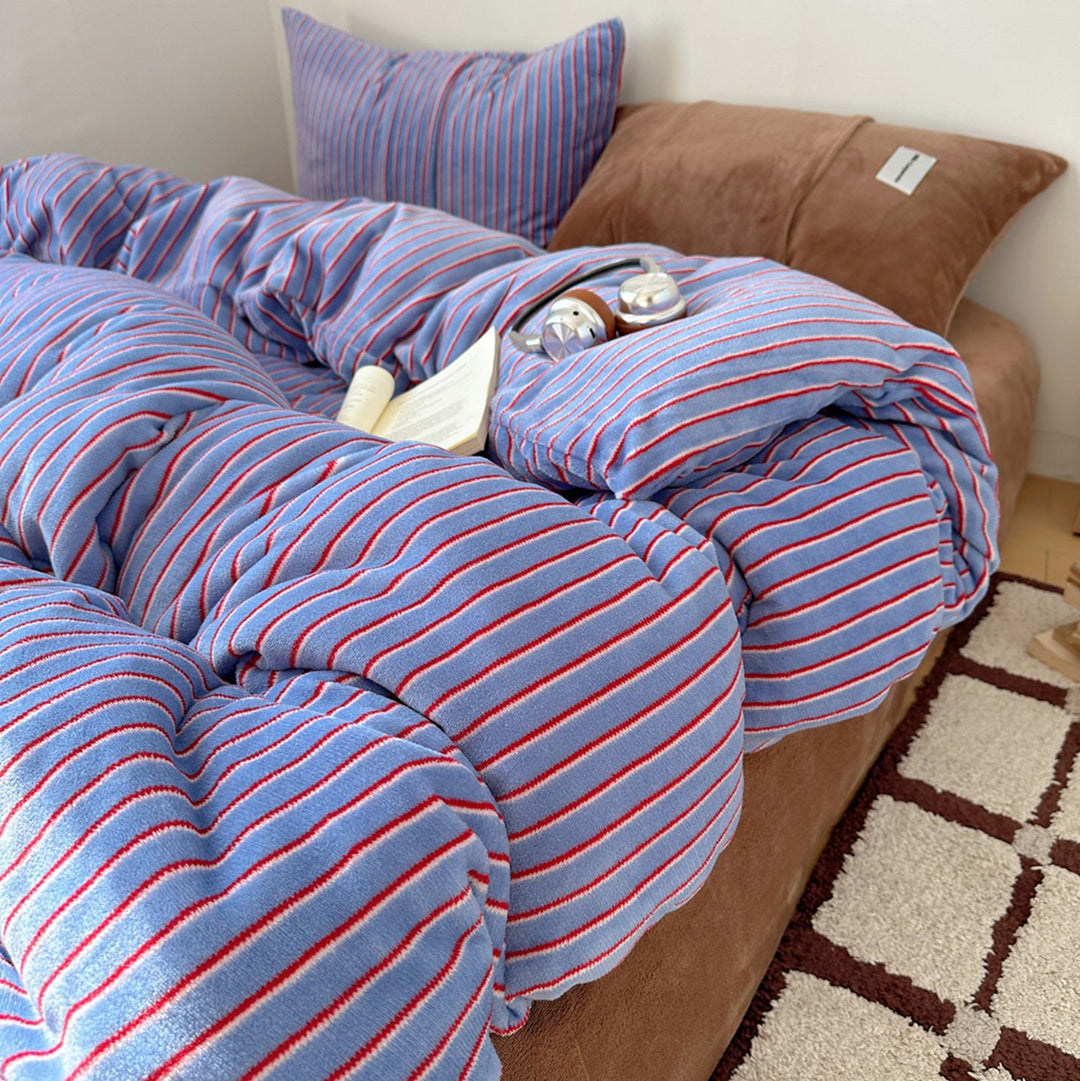 Striped Soft Plush Duvet Cover Set