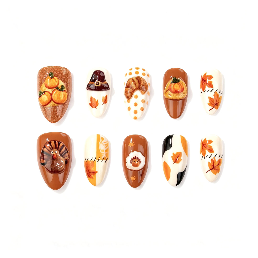 Thanksgiving-Themed Press-On Nail Art Set