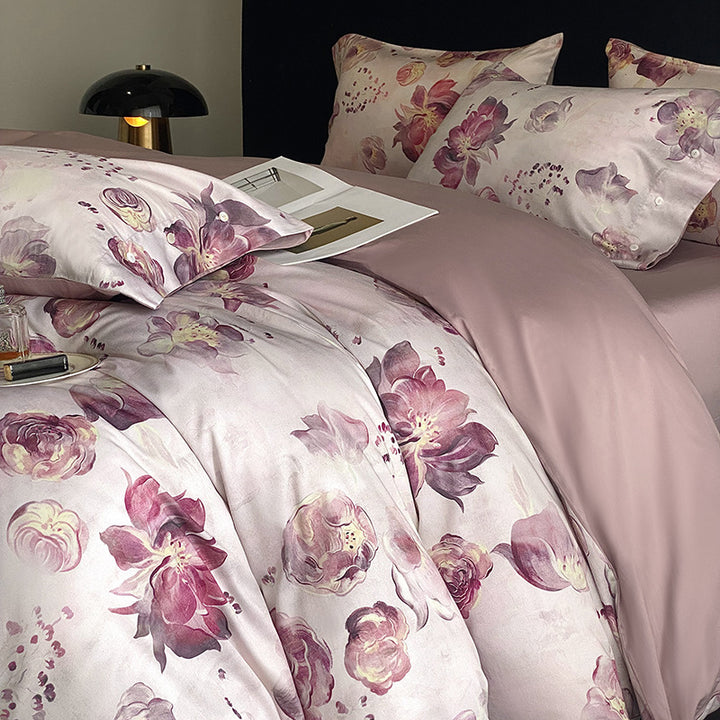Panda Print Cotton Sateen Duvet Cover Set with Reversible Solid Backing and Button Closure