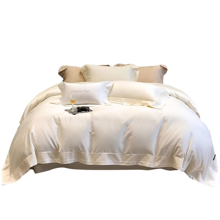 Luxury Long-Staple Cotton Sateen Duvet Cover Bedding Set with Embroidered Border