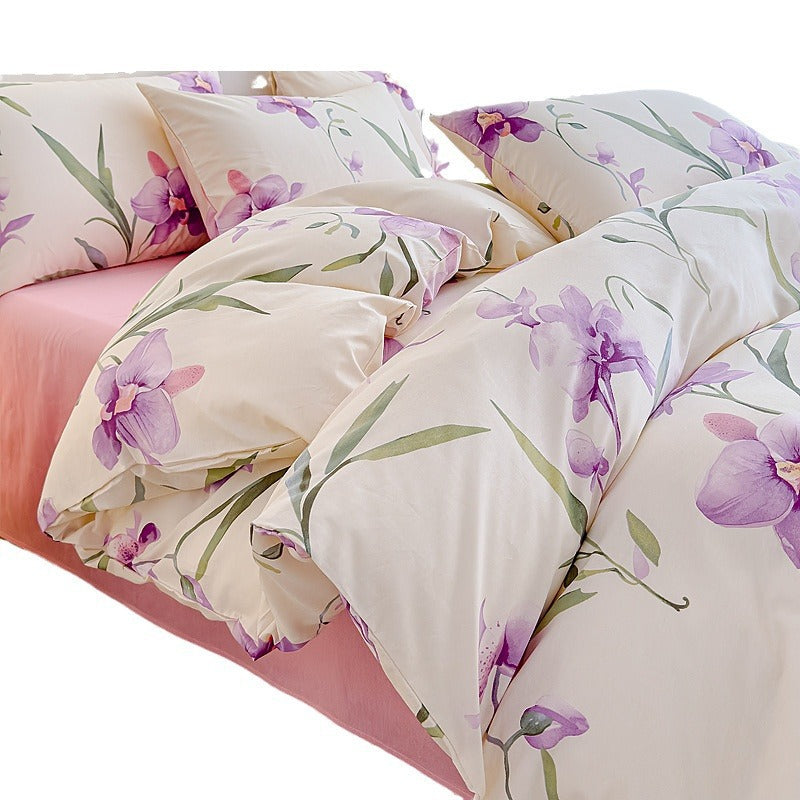 Rose-Print Cotton Sateen Duvet Cover Ensemble with Hypoallergenic Down-Alternative Comforter