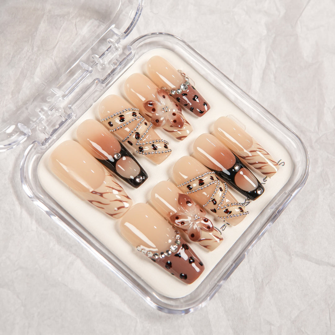 Decorative Press-On Nail Art Set with Rhinestone Accents
