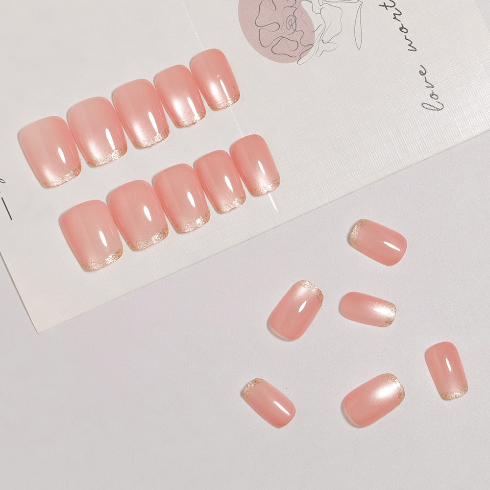 Glossy French Tip Press-On Nails with Shimmer Effects Stornfield