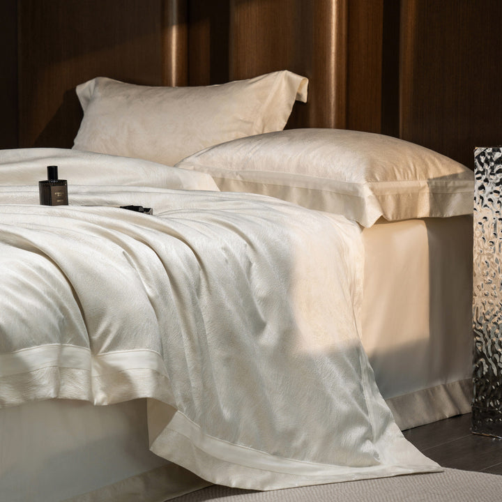 Silk-Feel Satin Duvet Cover Set with Flanged Border and Pillow Shams
