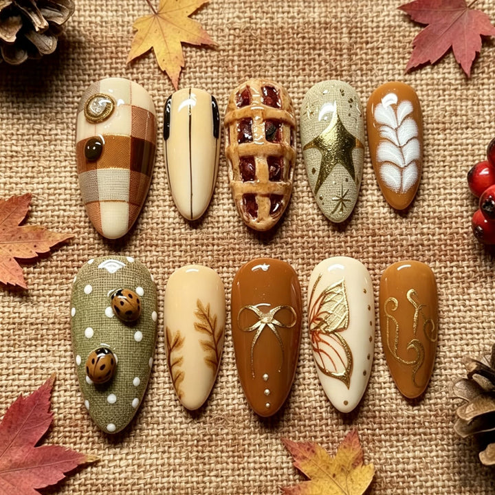 Autumn-Inspired Decorative Press-On Nail Art Stornfield