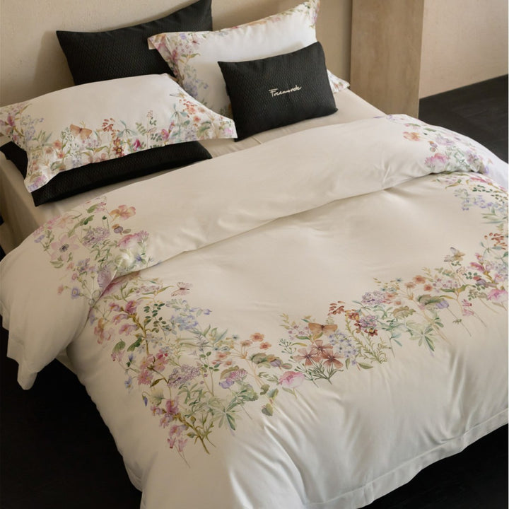 Botanical Watercolor Cotton Sateen Duvet Cover Set with Oxford Pillow Shams