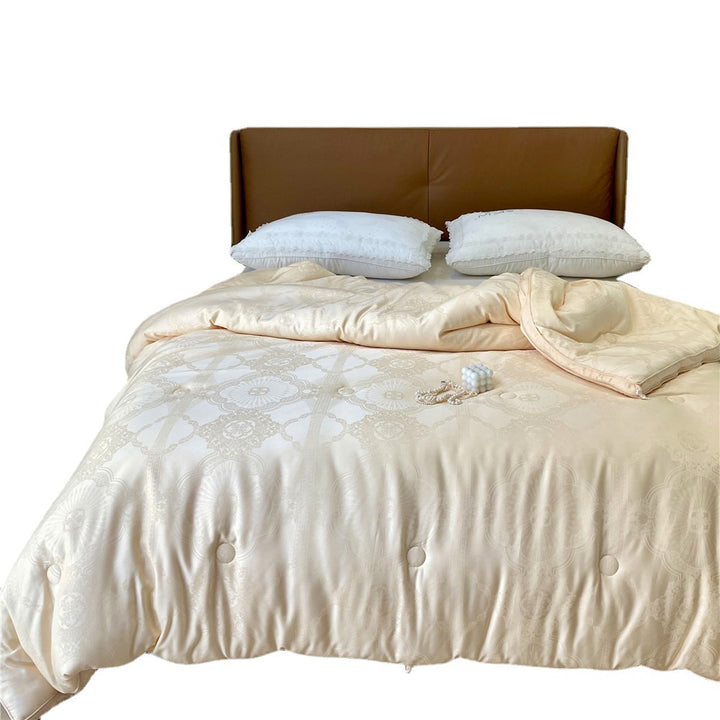 Luxury Jacquard Satin Duvet Cover Ensemble with Tufted Comforter Insert and Lace-Trim Pillow Shams