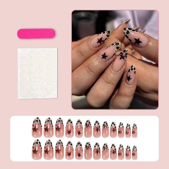 Acrylic nail set with trendy star and leopard pattern Stornfield