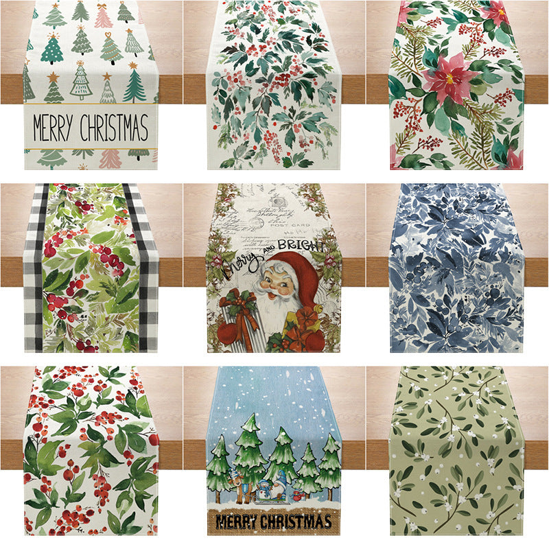 Botanical Watercolor Cotton-Linen Table Runner with Durable Hem