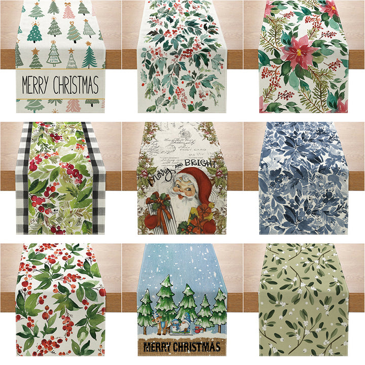 Botanical Watercolor Cotton-Linen Table Runner with Durable Hem