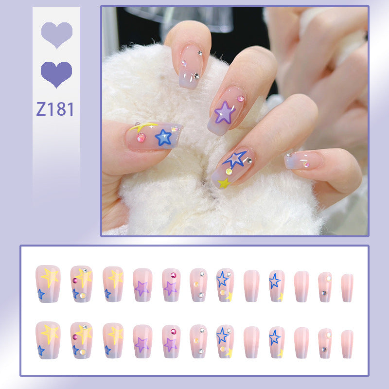 Artificial nail set with elegant blooming decorations and delicate ombre effect Stornfield