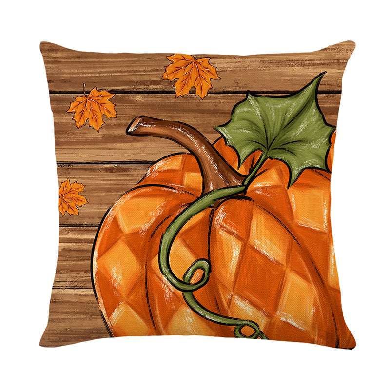 Decorative Autumn Pumpkin Print Square Throw Pillow Cover with Hidden Zipper and Linen-Texture