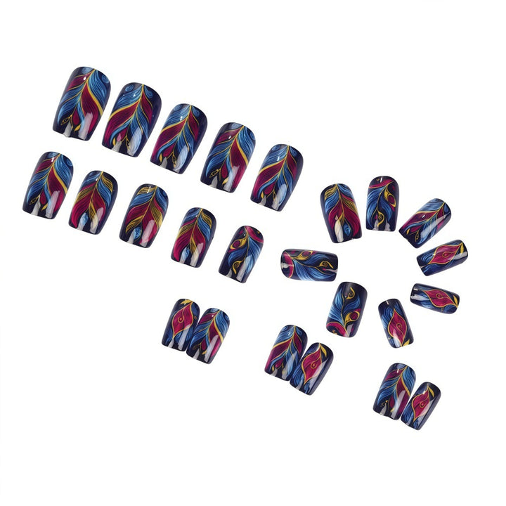 Artificial nails with colorful feather design Stornfield