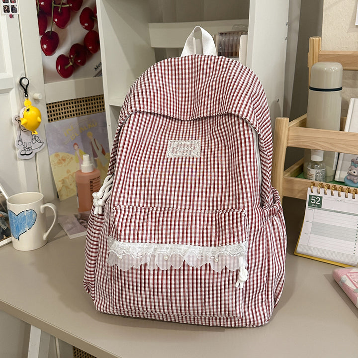 Charming Striped Lace-Trimmed Backpack Stornfield