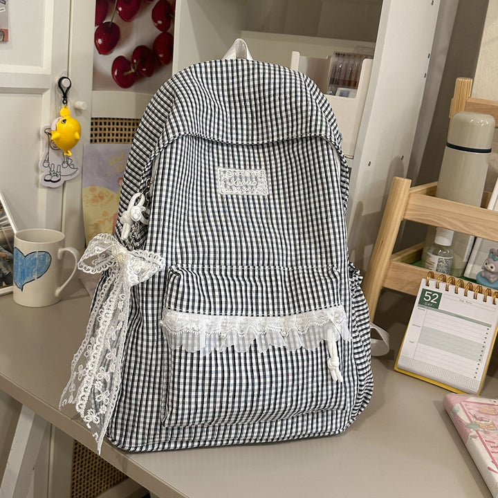 Charming Striped Lace-Trimmed Backpack Stornfield