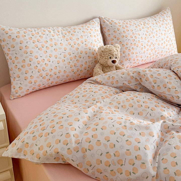 Plaid Cotton Sateen Duvet Cover and Pillowcase Bedding Set