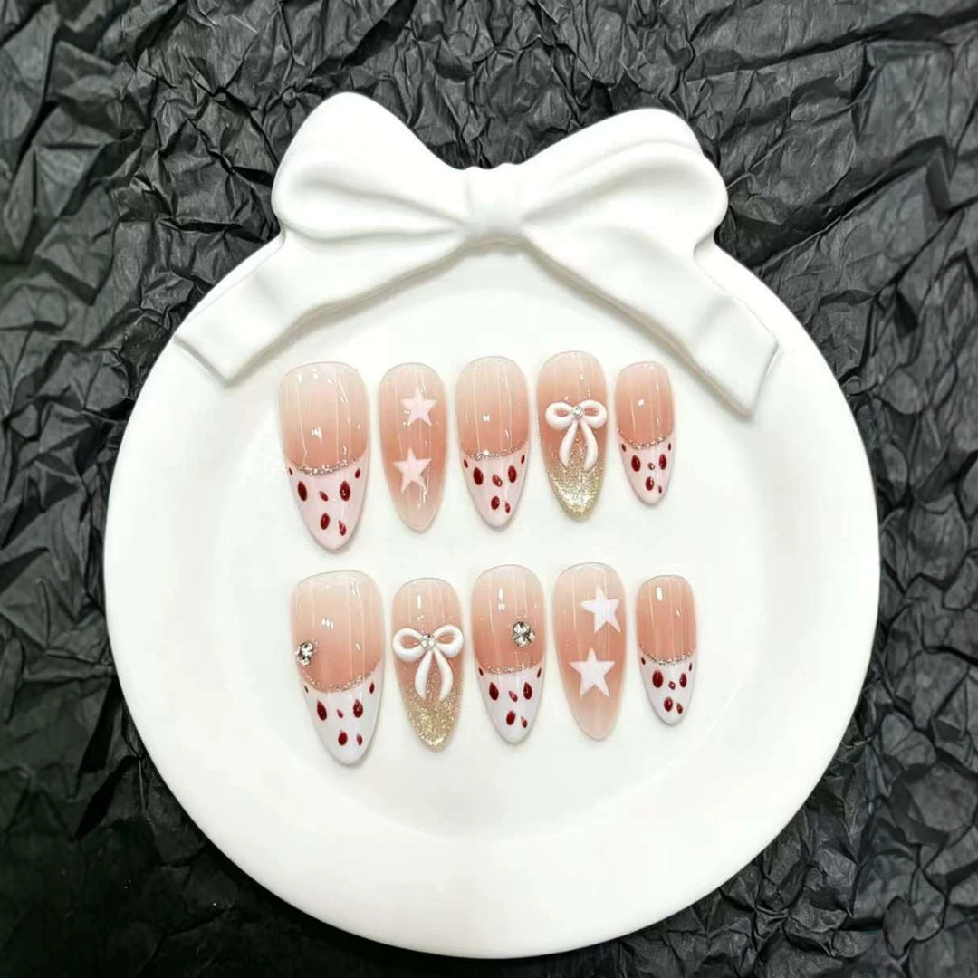 Decorative Press-On Nail Set with Charming Bow Accents