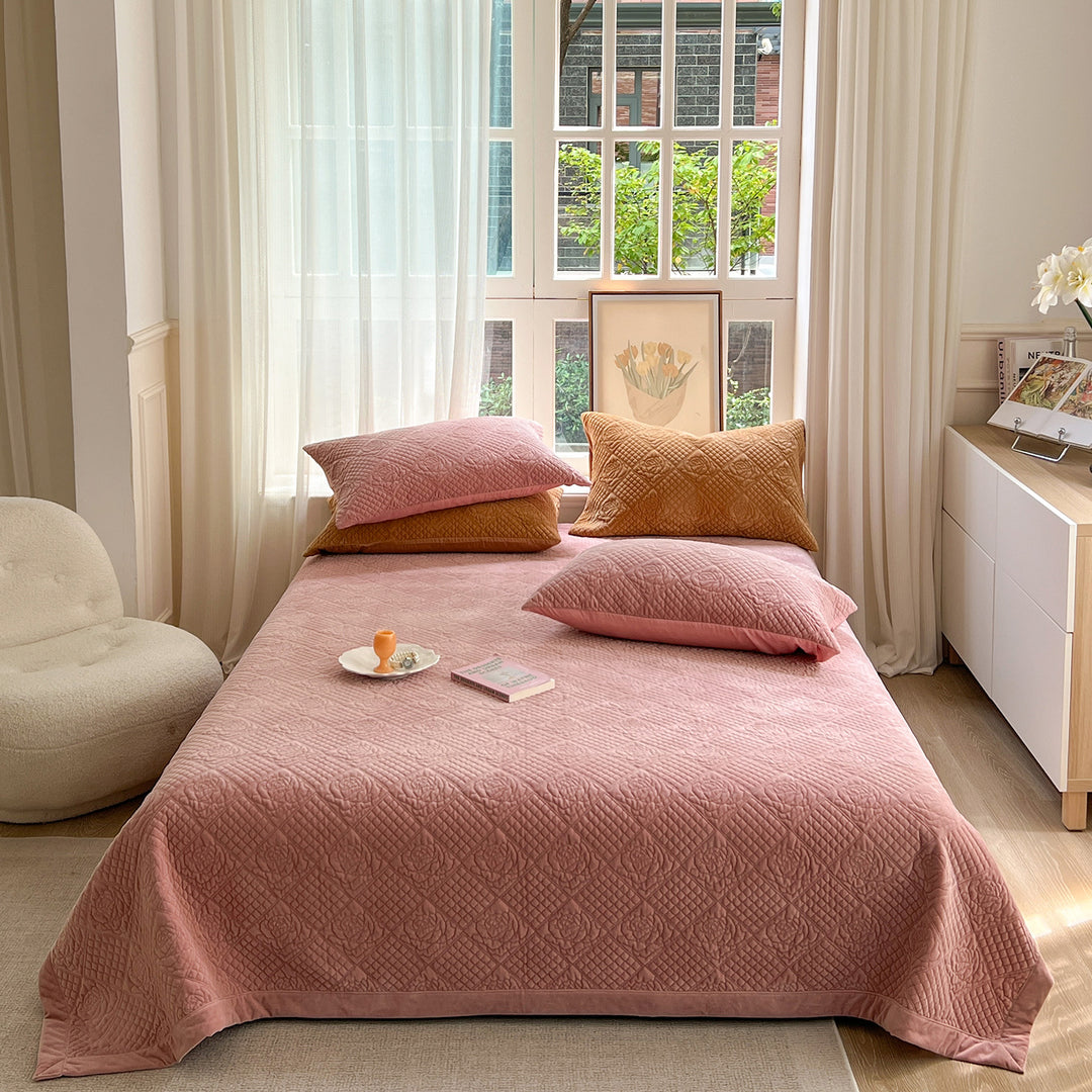 Quilted Velvet-Texture Bedspread and Pillow Sham Set
