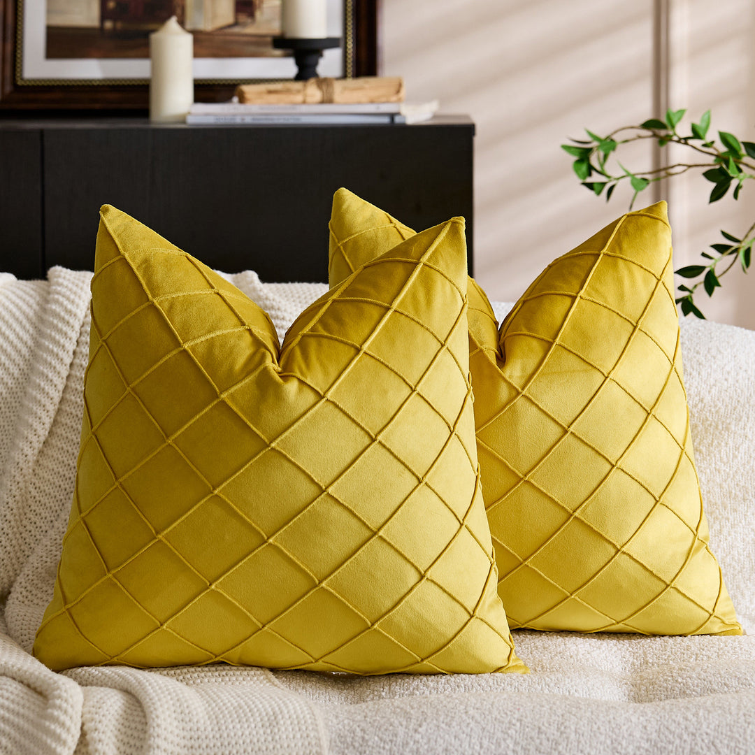Quilted Diamond Velvet Throw Pillow Cover with Hidden Zipper and Plush Insert Support