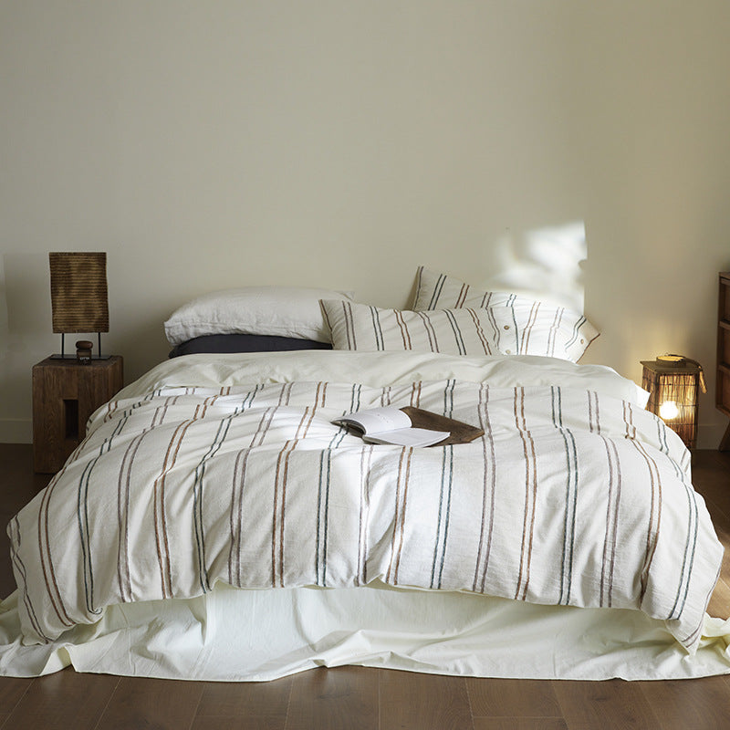 Breathable Washed Linen-Blend Striped Duvet Cover Set with Envelope Pillow Shams