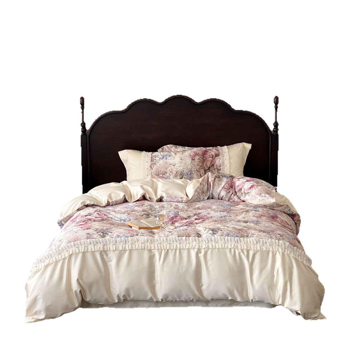 Luxury Floral Ruffled Pearl-Trimmed Duvet Cover Set