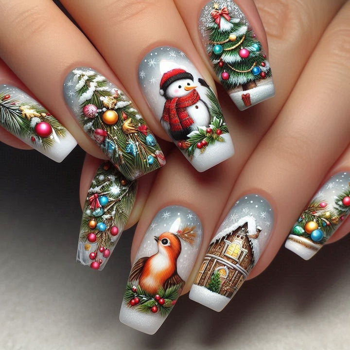 Creative artificial nails in festive Christmas design Stornfield
