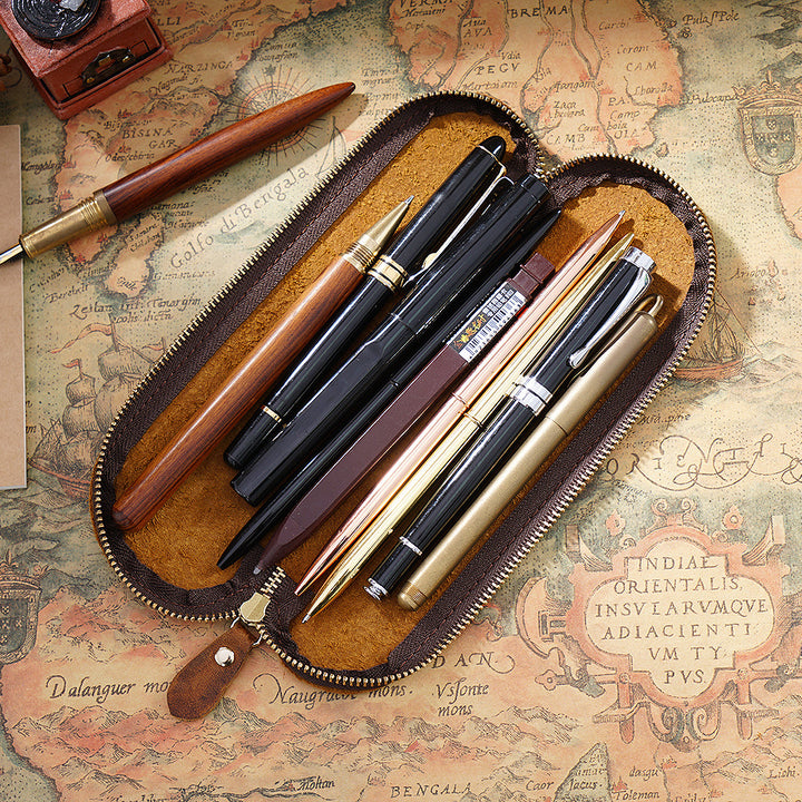 Leather Pencil Case with Zipper